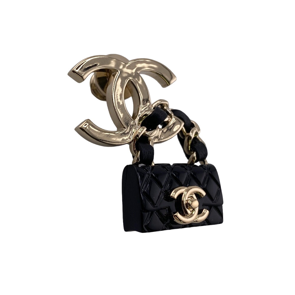 CHANEL Brooch Gold Plated black B23C Matrasse Turnlock COCO Mark Women Used