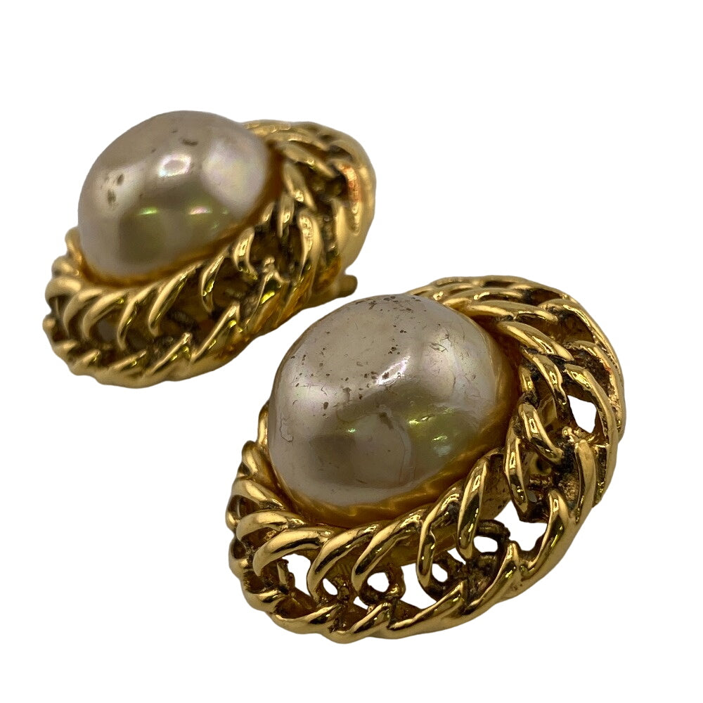 CHANEL Earring Gold Plated gold Fake pearl