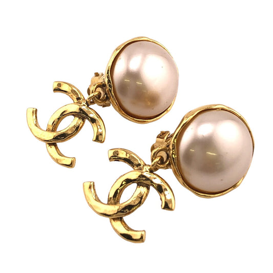 CHANEL Earring Gold Plated gold 94P Fake pearl COCO Mark Women Used