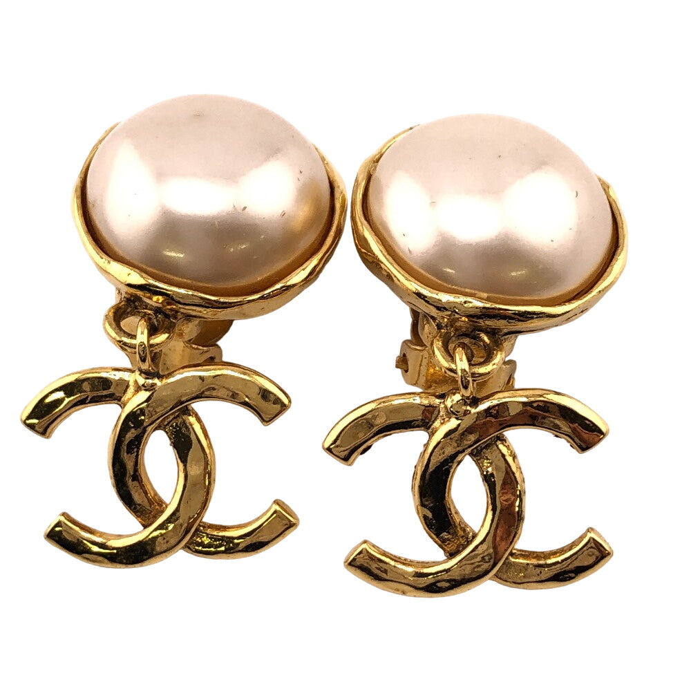CHANEL Earring Gold Plated gold 94P Fake pearl COCO Mark Women Used