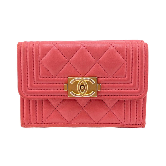 CHANEL Tri-fold wallet lambskin pink COCO Mark Boy chanel Women Used