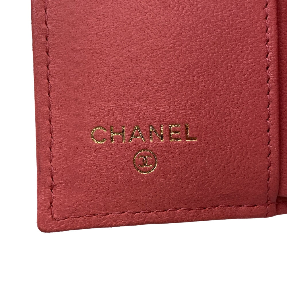 CHANEL Tri-fold wallet lambskin pink COCO Mark Boy chanel Women Used