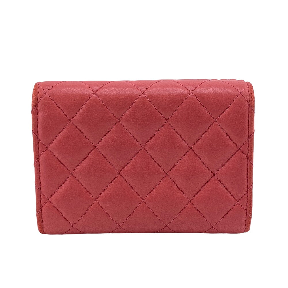 CHANEL Tri-fold wallet lambskin pink COCO Mark Boy chanel Women Used