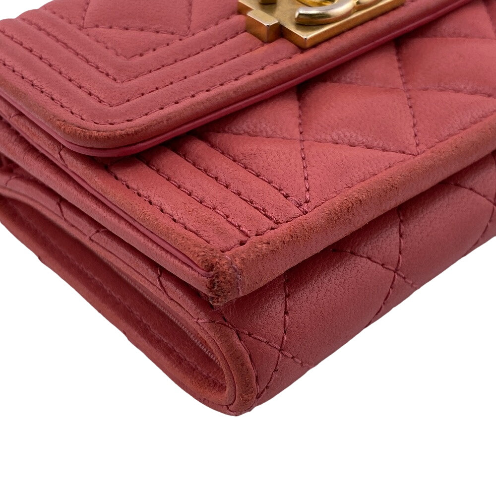 CHANEL Tri-fold wallet lambskin pink COCO Mark Boy chanel Women Used