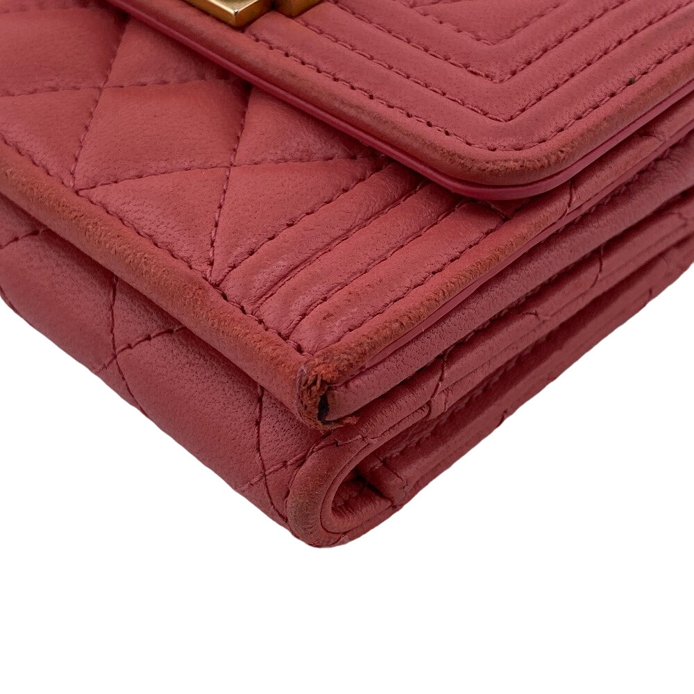 CHANEL Tri-fold wallet lambskin pink COCO Mark Boy chanel Women Used