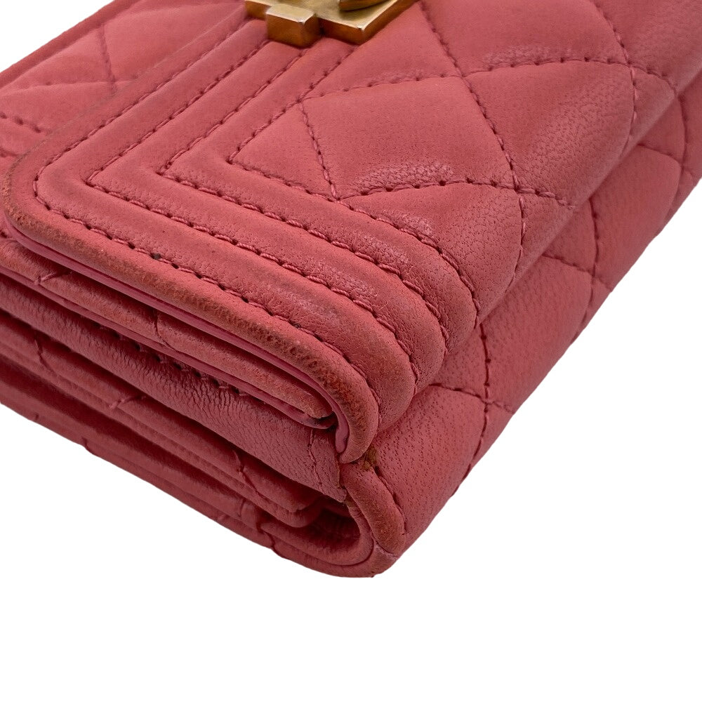 CHANEL Tri-fold wallet lambskin pink COCO Mark Boy chanel Women Used
