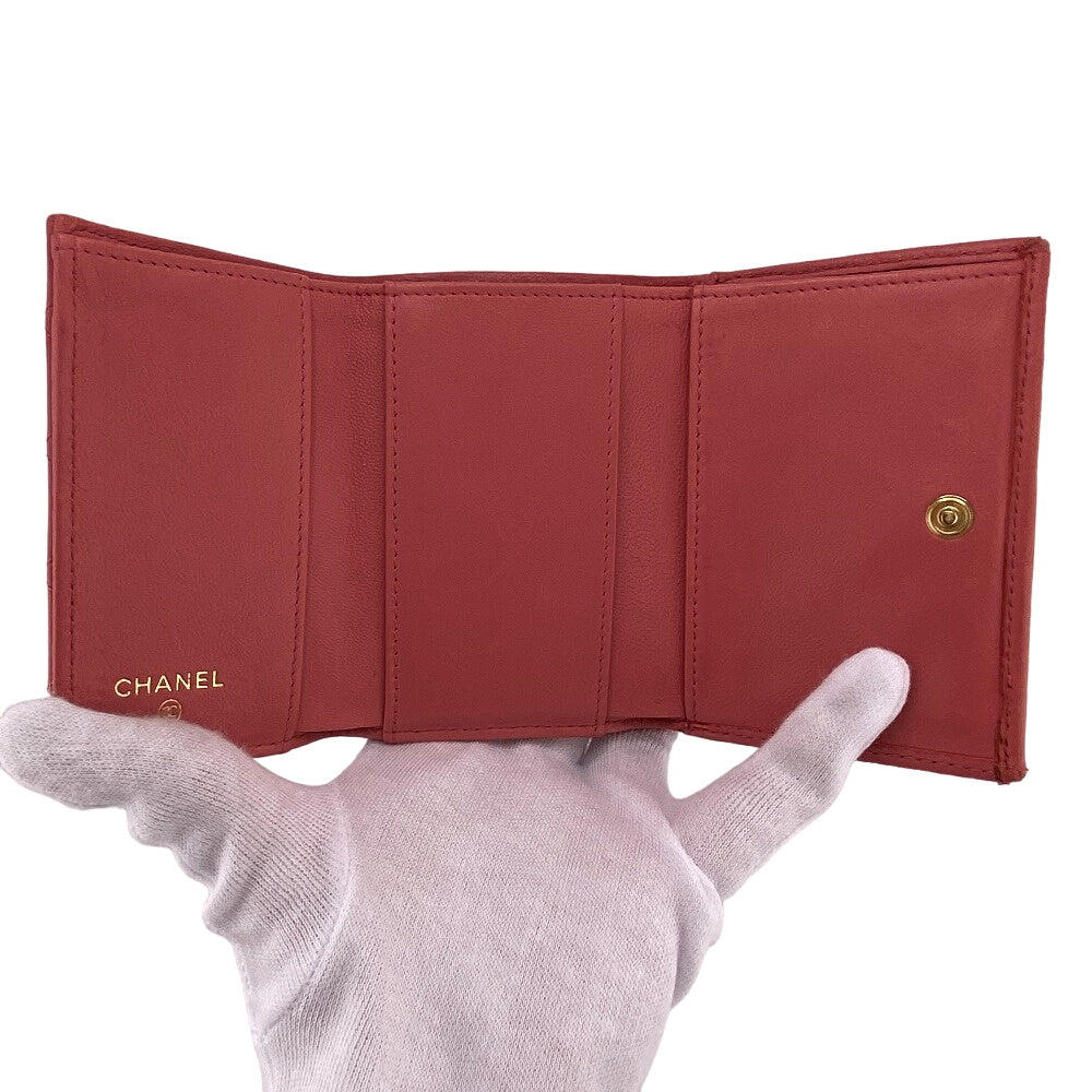 CHANEL Tri-fold wallet lambskin pink COCO Mark Boy chanel Women Used
