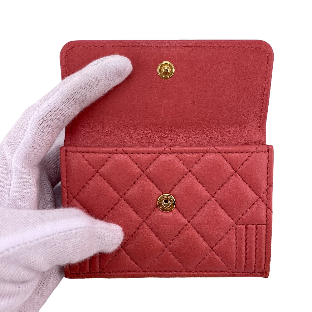 CHANEL Tri-fold wallet lambskin pink COCO Mark Boy chanel Women Used