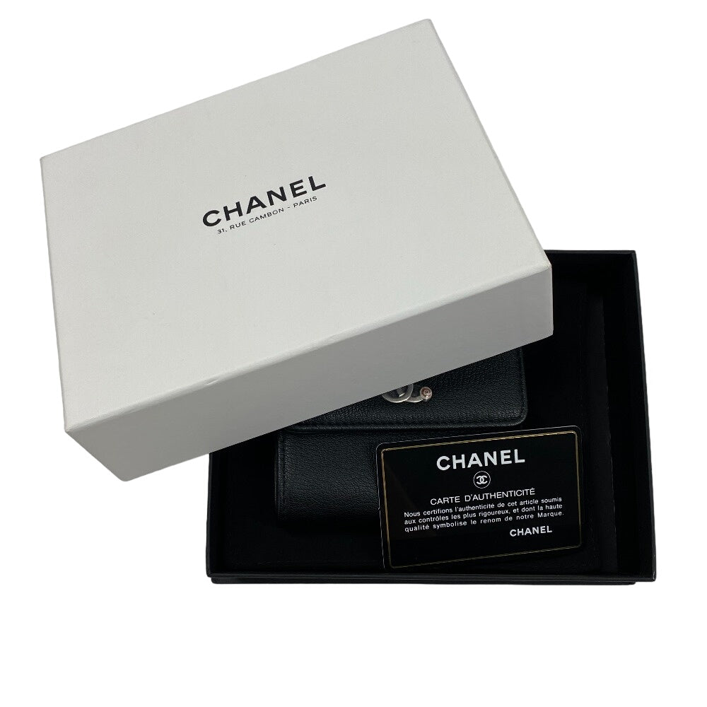 CHANEL Tri-fold wallet lambskin black Bill Compartment COCO Mark Women Used
