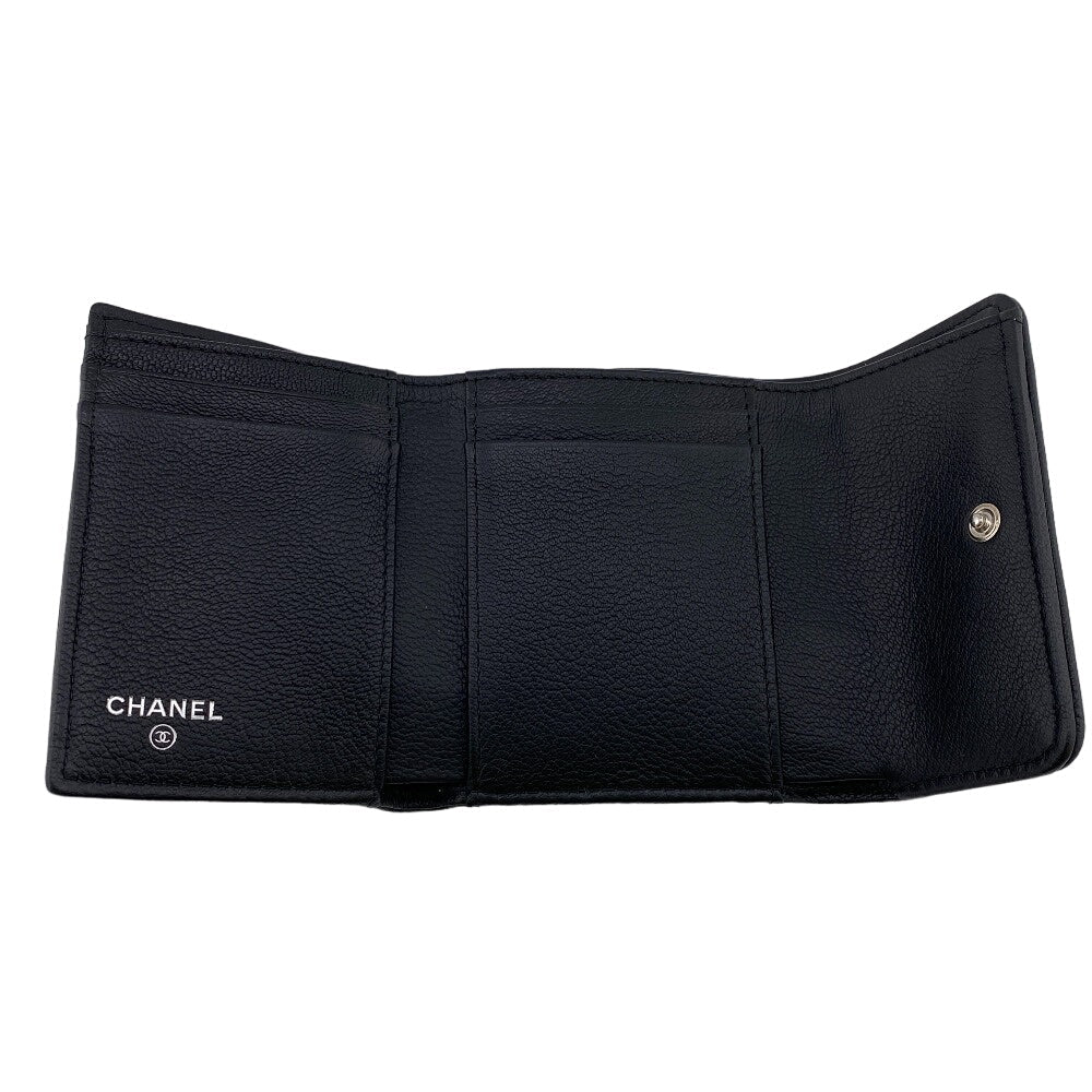 CHANEL Tri-fold wallet lambskin black Bill Compartment COCO Mark Women Used