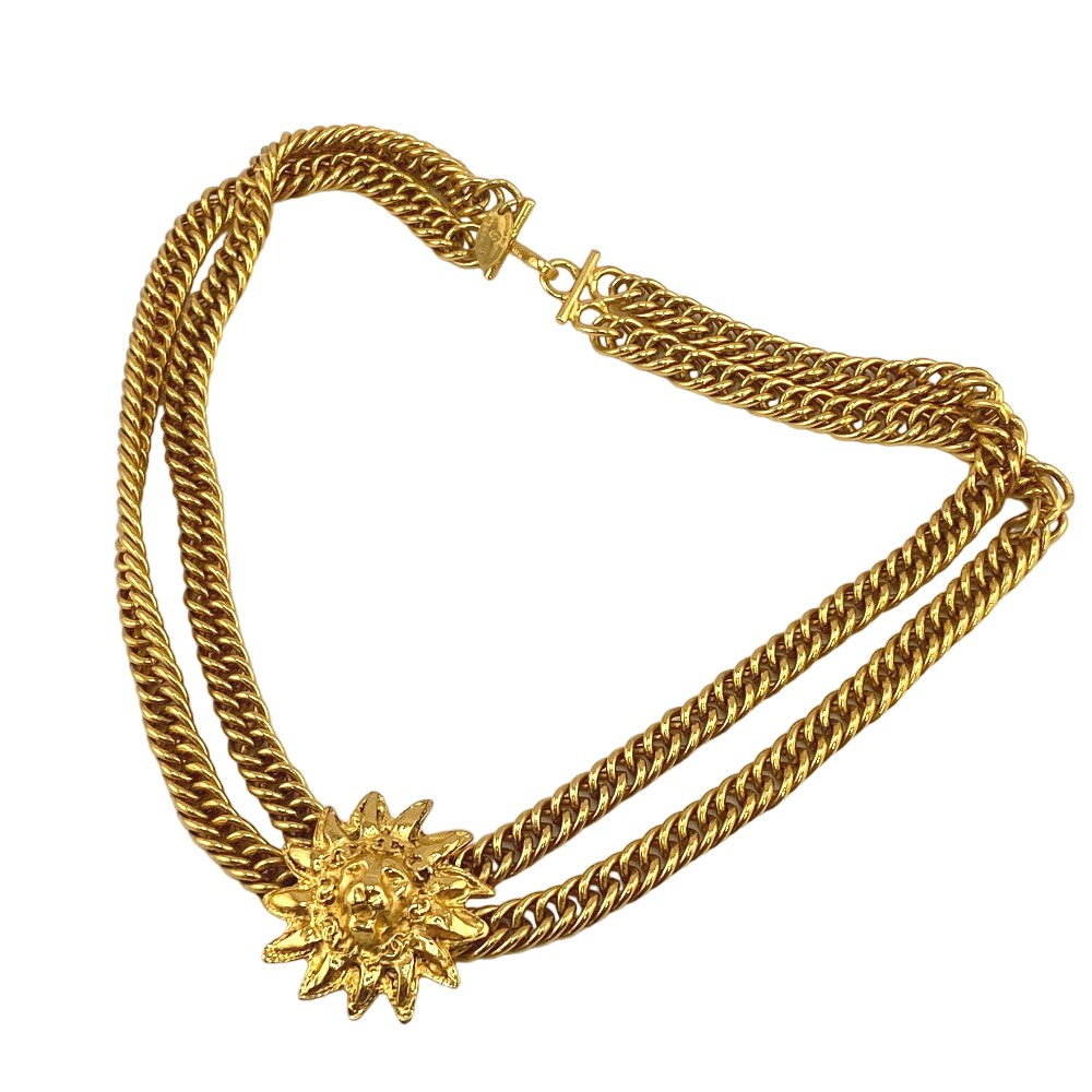 CHANEL choker Gold Plated gold Double Chain Necklace Lion motif Women(Unisex) Used