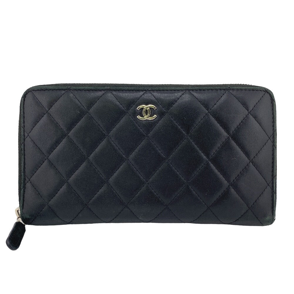 CHANEL Long Wallet Purse lambskin black Matrasse COCO Mark