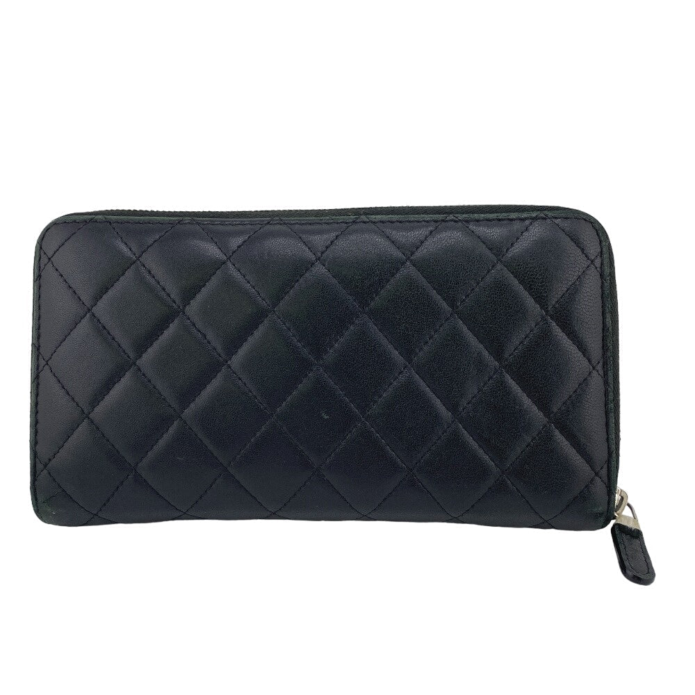 CHANEL Long Wallet Purse lambskin black Matrasse COCO Mark