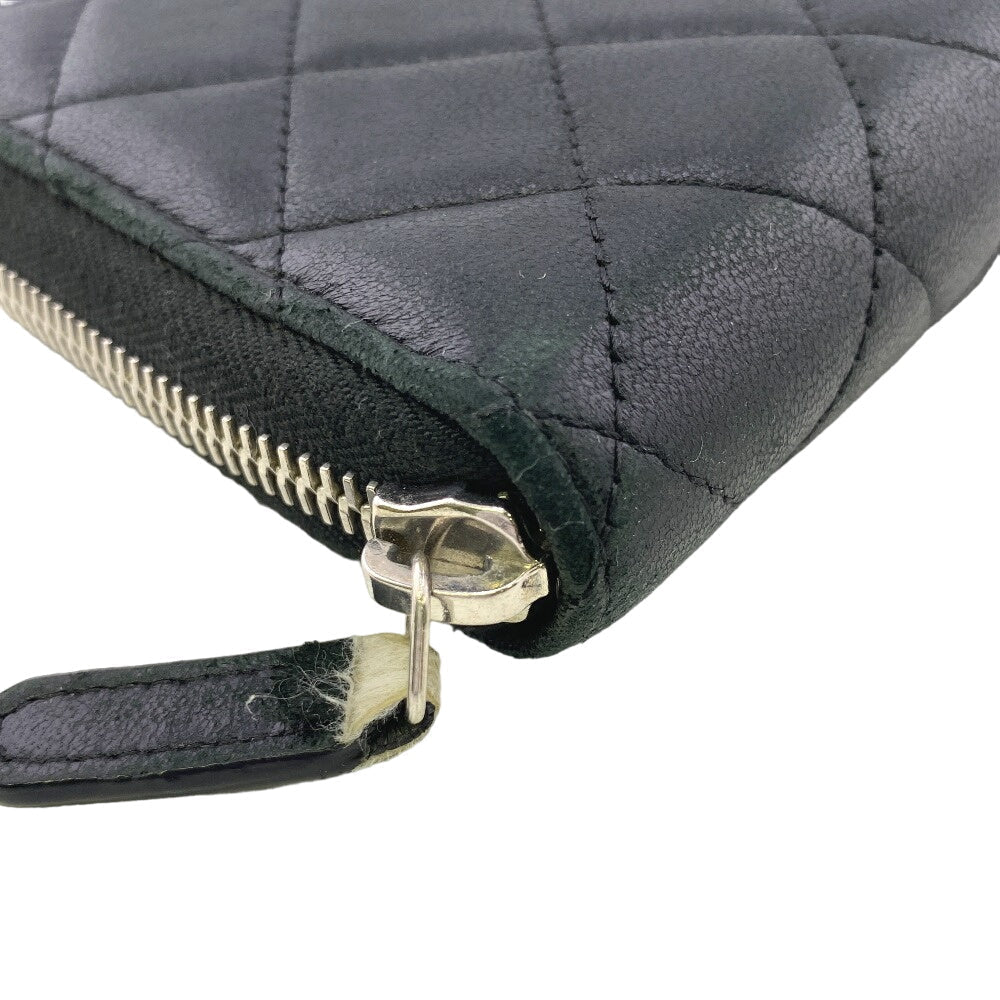 CHANEL Long Wallet Purse lambskin black Matrasse COCO Mark