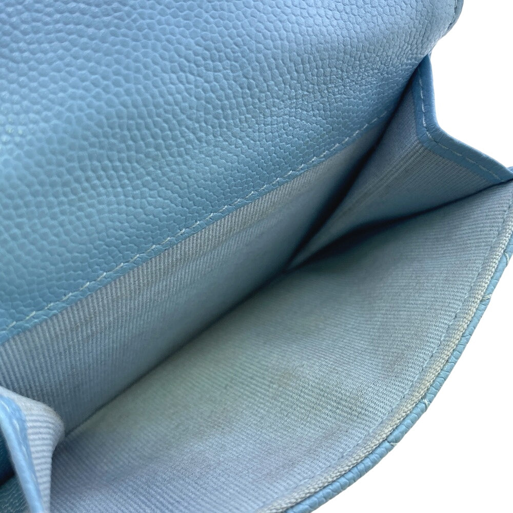 CHANEL Tri-fold wallet Caviar skin blue Matrasse Rhinestone COCO Mark Métiers d'Art Collection Collectors