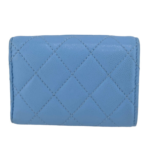 CHANEL Tri-fold wallet Caviar skin blue Matrasse Rhinestone COCO Mark Métiers d'Art Collection Collectors
