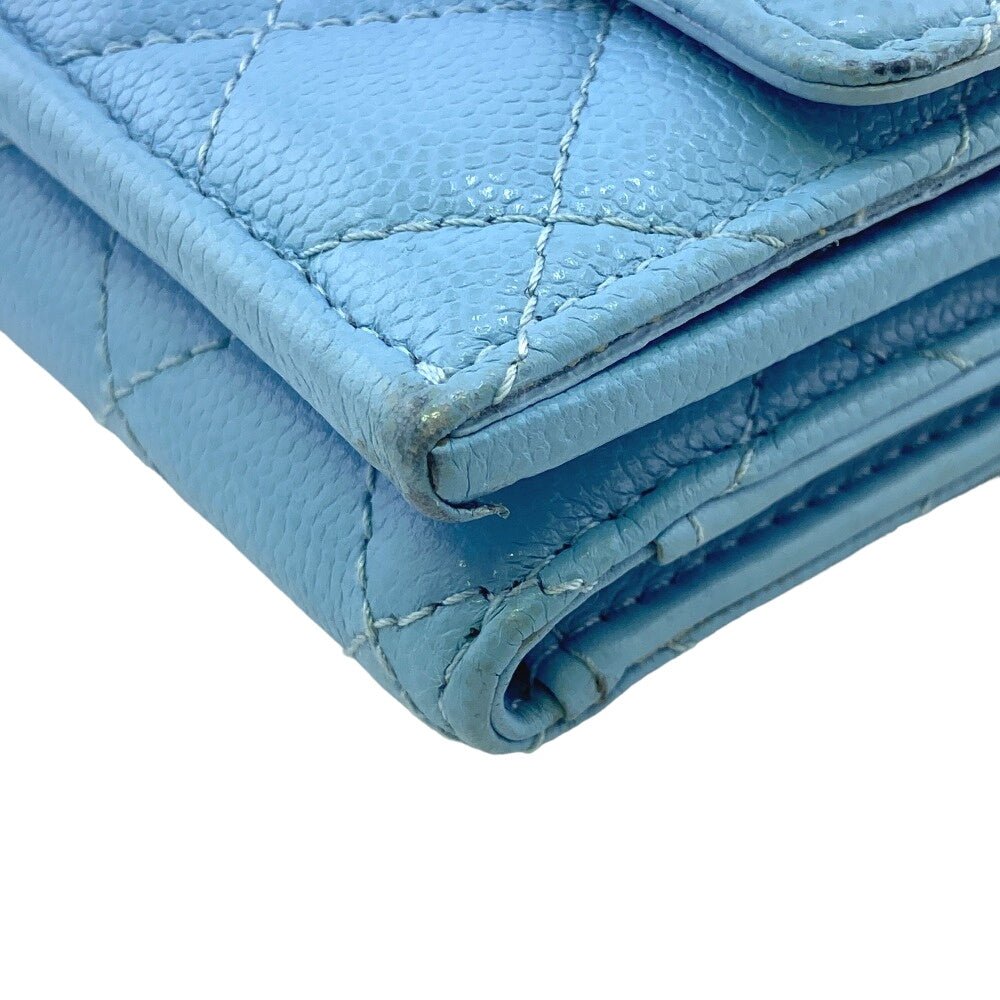 CHANEL Tri-fold wallet Caviar skin blue Matrasse Rhinestone COCO Mark Métiers d'Art Collection Collectors