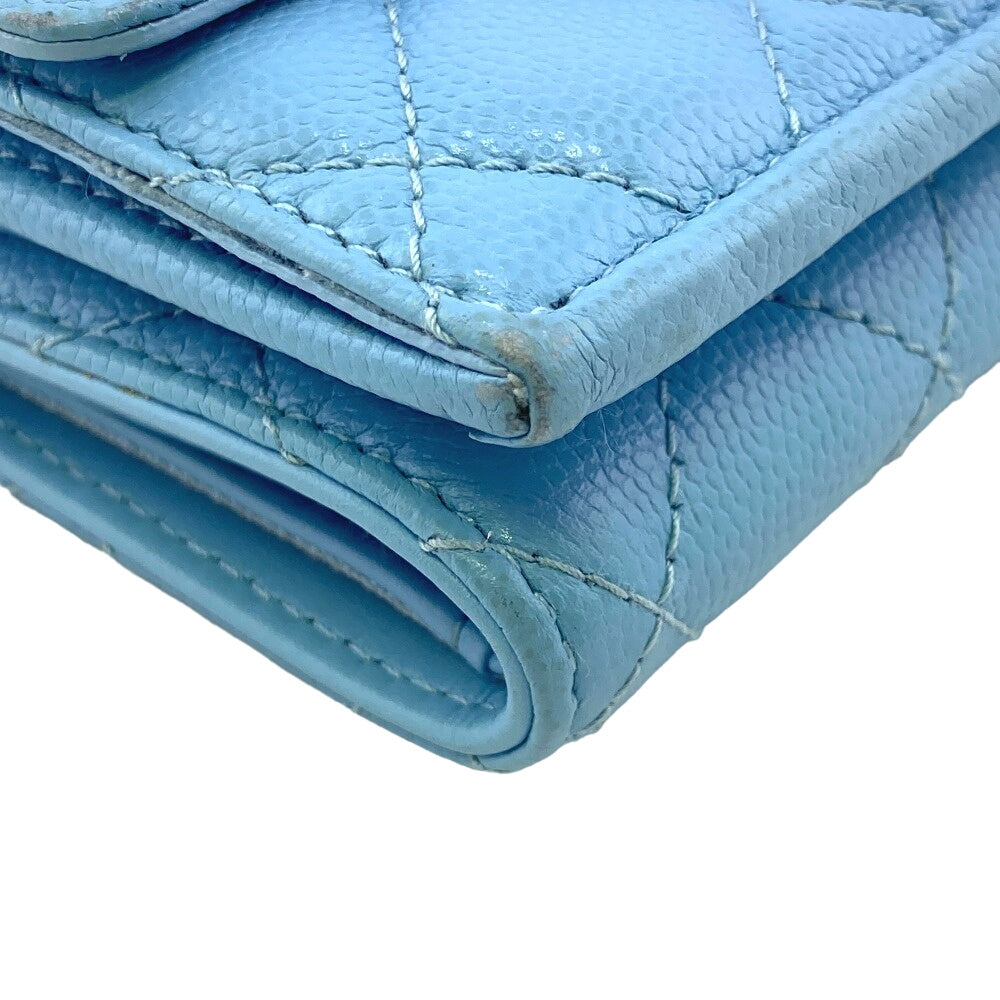 CHANEL Tri-fold wallet Caviar skin blue Matrasse Rhinestone COCO Mark Métiers d'Art Collection Collectors