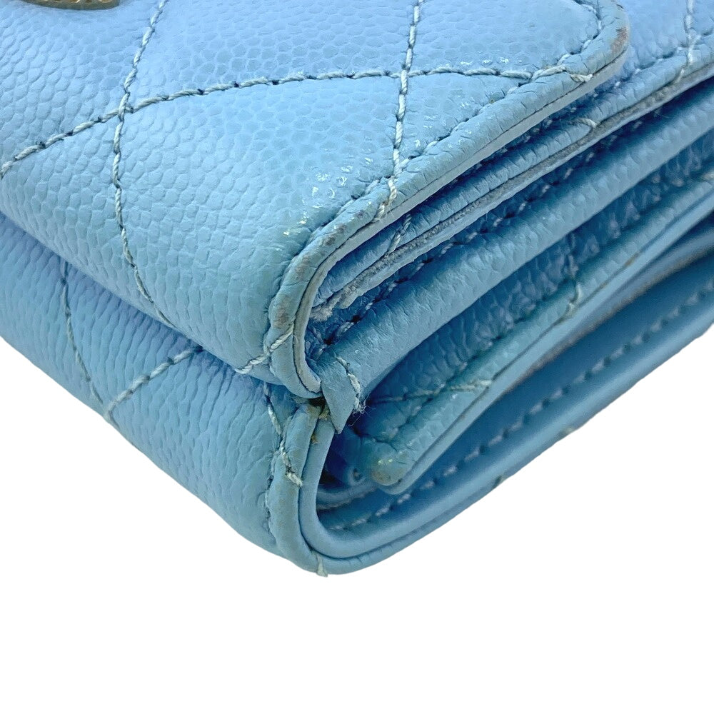 CHANEL Tri-fold wallet Caviar skin blue Matrasse Rhinestone COCO Mark Métiers d'Art Collection Collectors