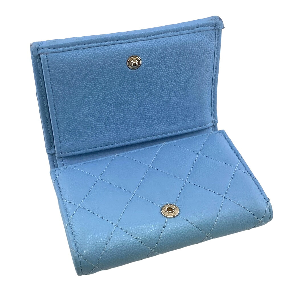 CHANEL Tri-fold wallet Caviar skin blue Matrasse Rhinestone COCO Mark Métiers d'Art Collection Collectors