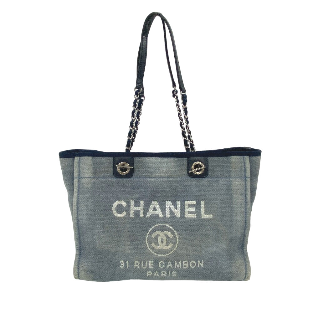CHANEL Tote Bag canvas Navy DeauvilleMM