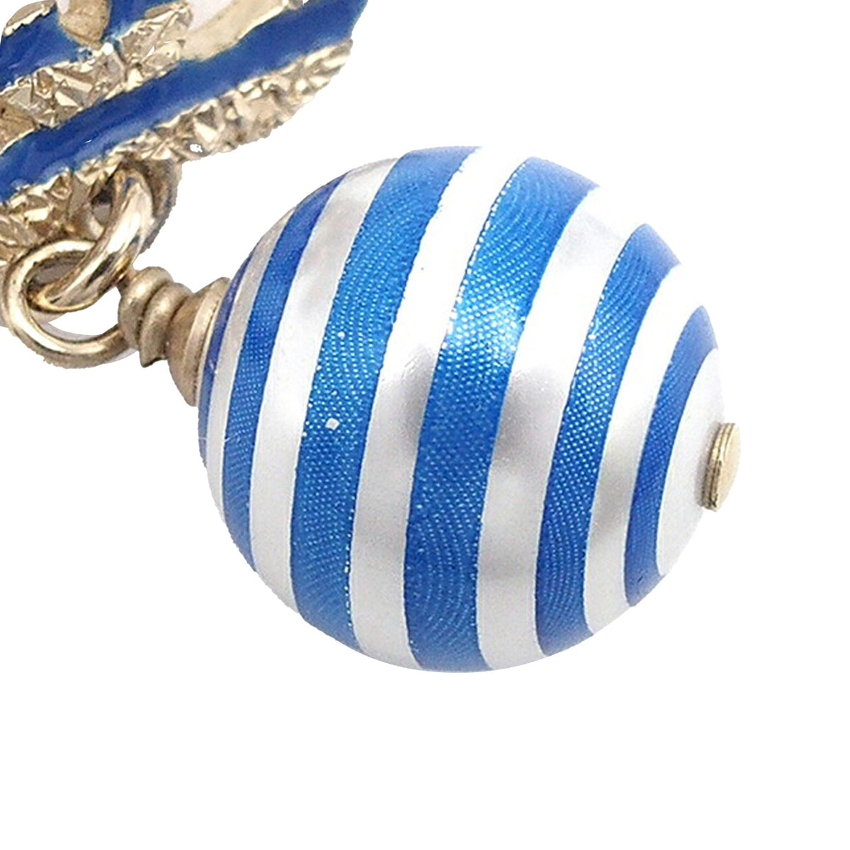 Silver Chanel Striped Faux Pearl CC Drop Earrings