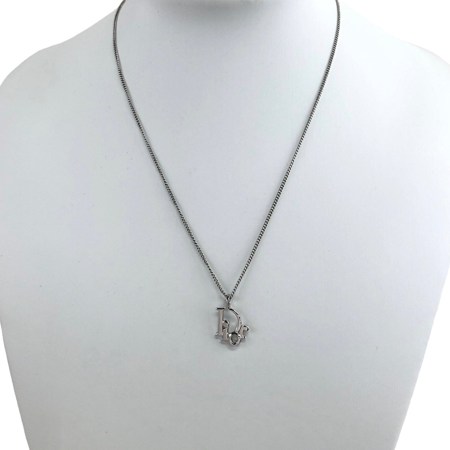 Christian Dior DIOR Logo Necklace Silver Vintage nnhi2n