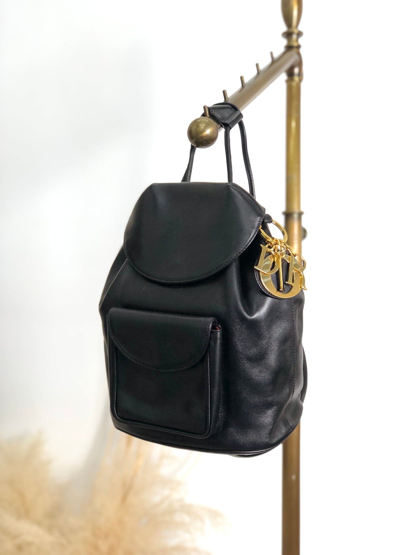 Christian Dior Logo Charm Backpack Black Vintage i7gek7