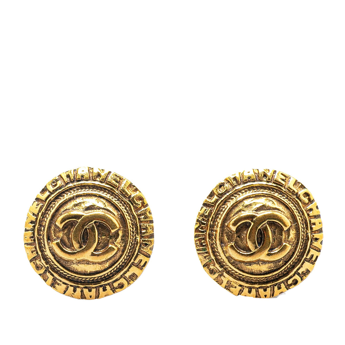 Gold Chanel Gold Plated CC Round Clip On Earrings