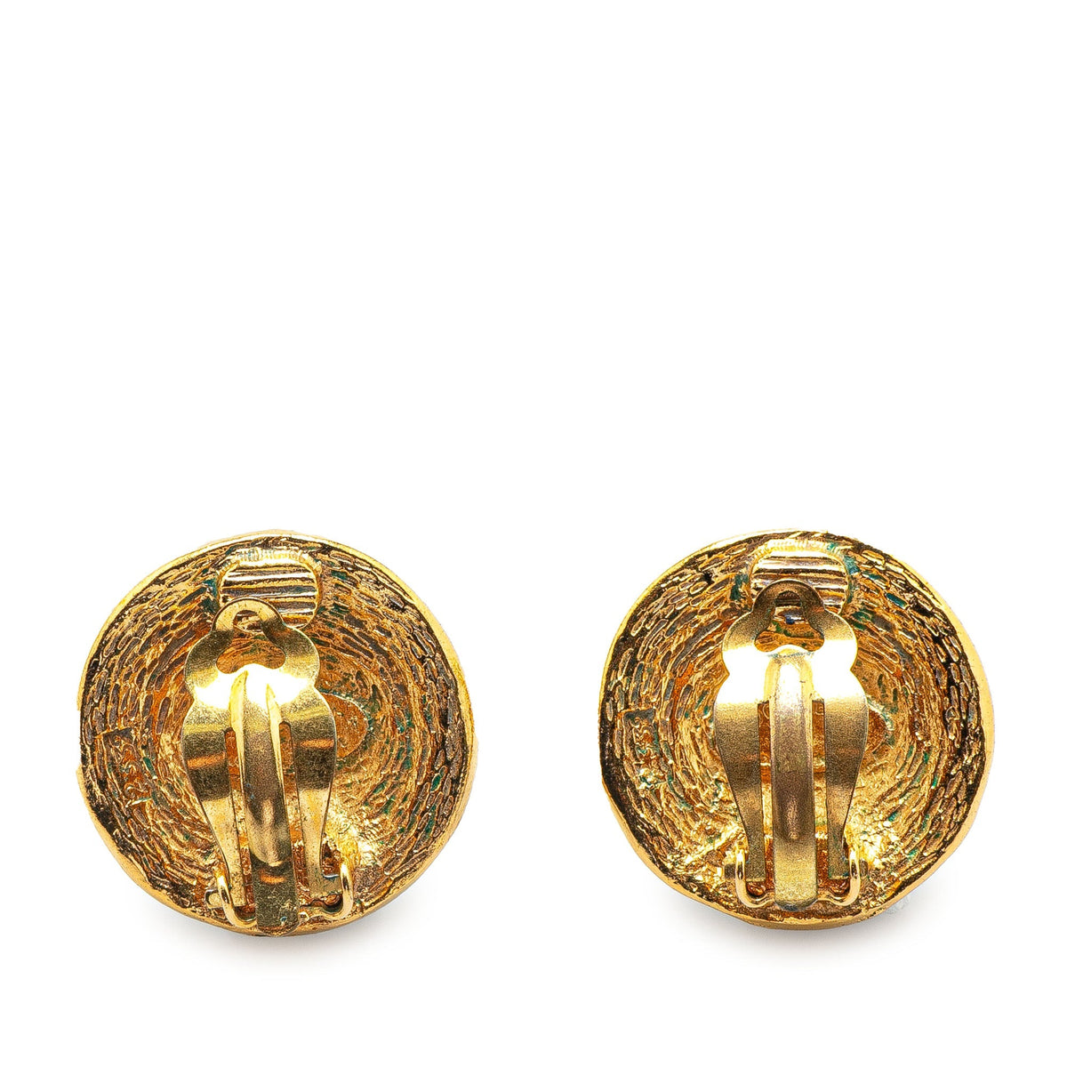 Gold Chanel Gold Plated CC Round Clip On Earrings