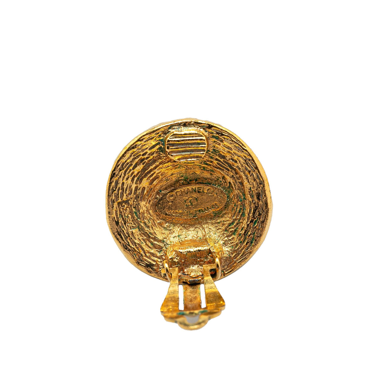 Gold Chanel Gold Plated CC Round Clip On Earrings