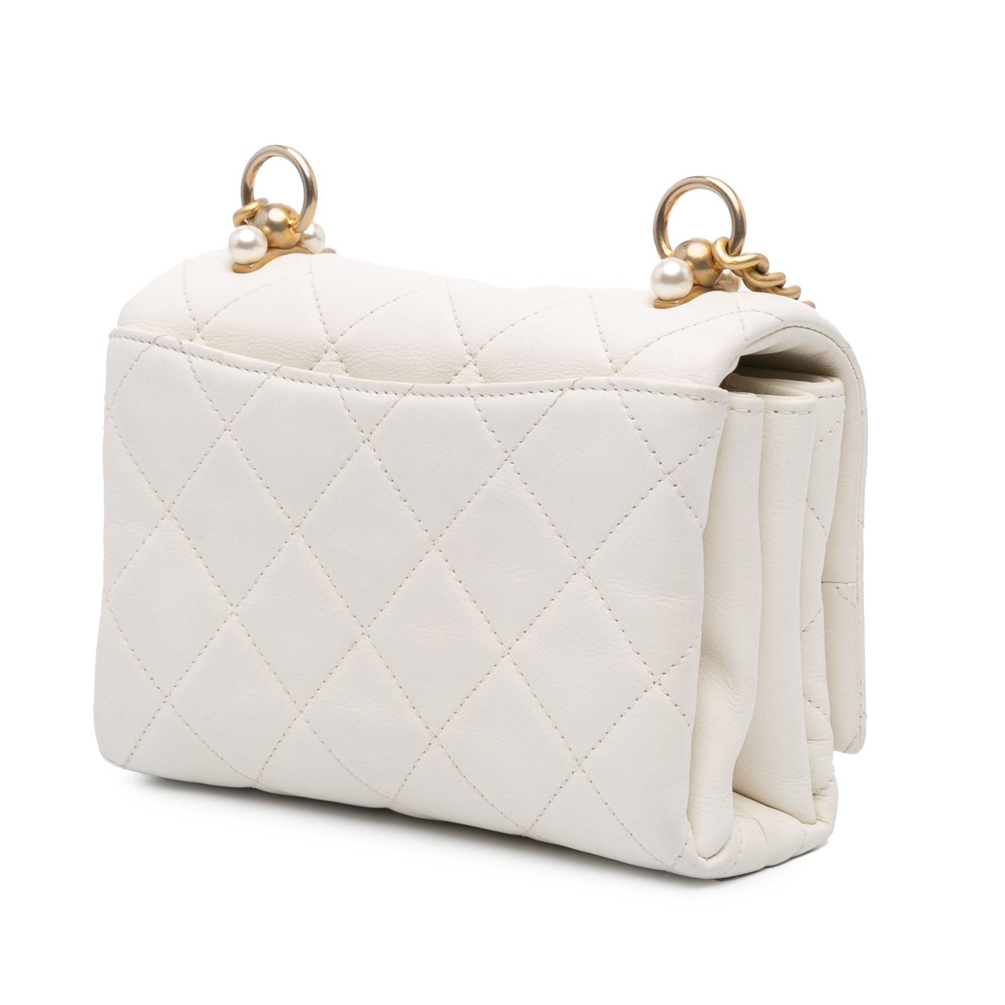 White Chanel Quilted Calfskin Pearl CC Accordion Flap Crossbody Bag