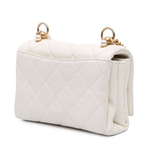 White Chanel Quilted Calfskin Pearl CC Accordion Flap Crossbody Bag