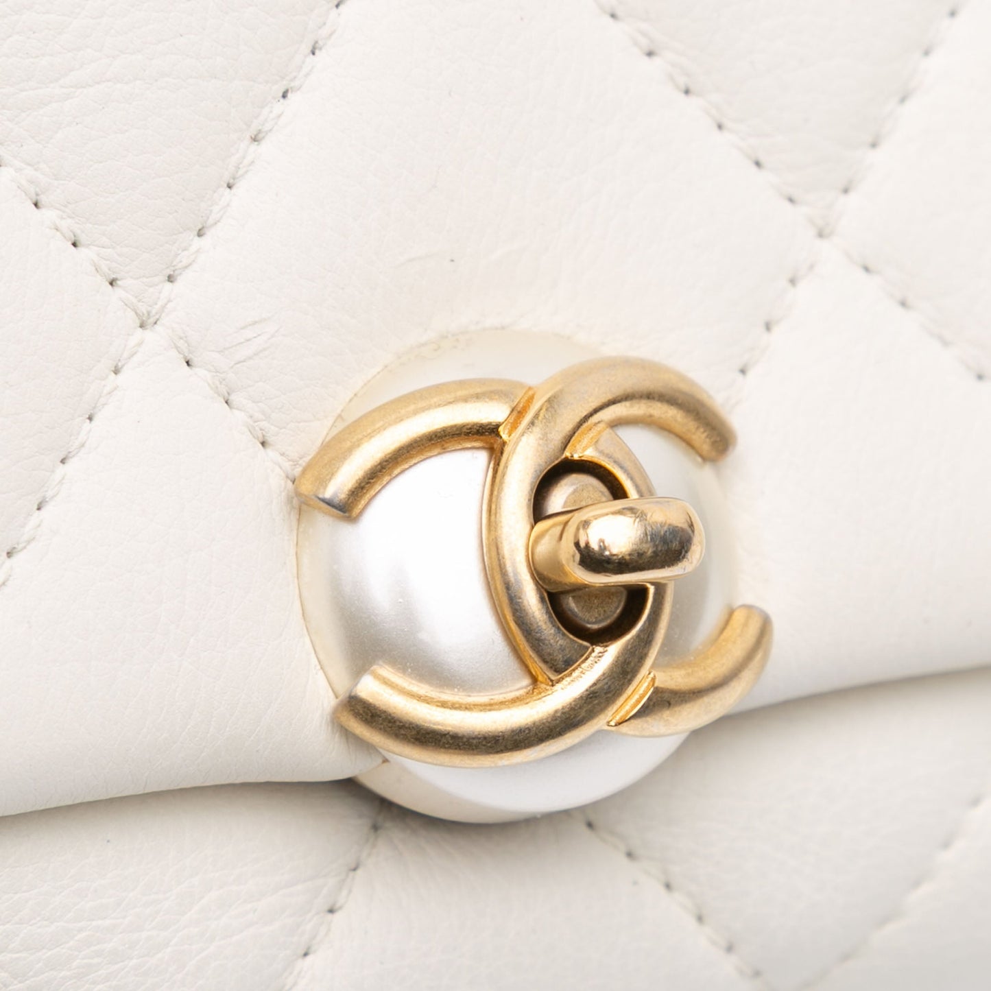White Chanel Quilted Calfskin Pearl CC Accordion Flap Crossbody Bag