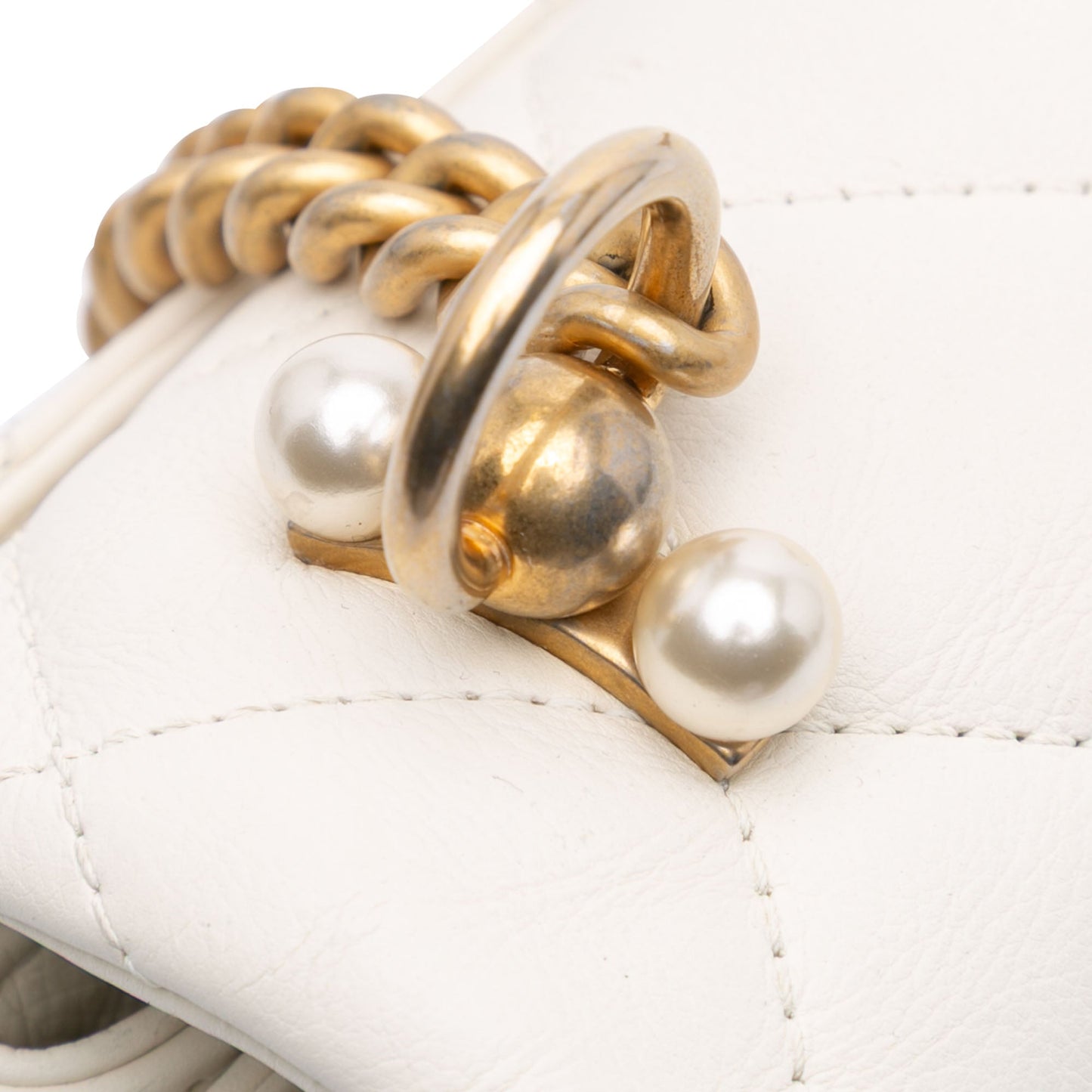 White Chanel Quilted Calfskin Pearl CC Accordion Flap Crossbody Bag