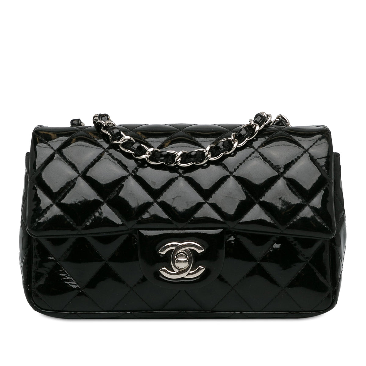 Top Quality Chanel Mini Rectangular Classic Patent Single New Black