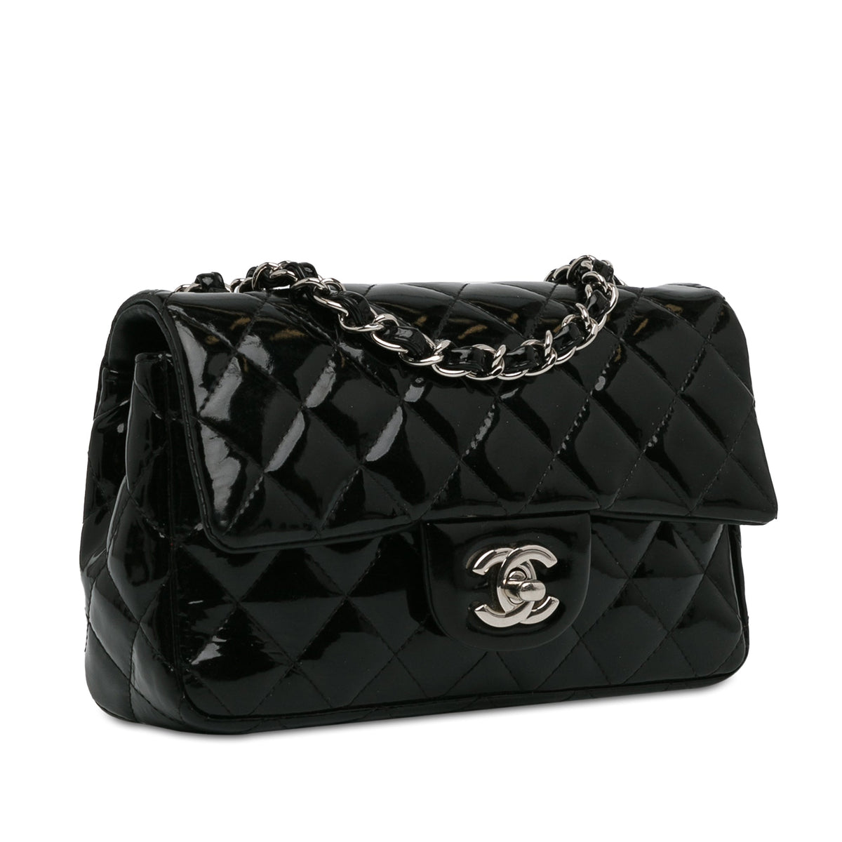 CHANEL Mini Rectangular Classic Patent Single Flap Black