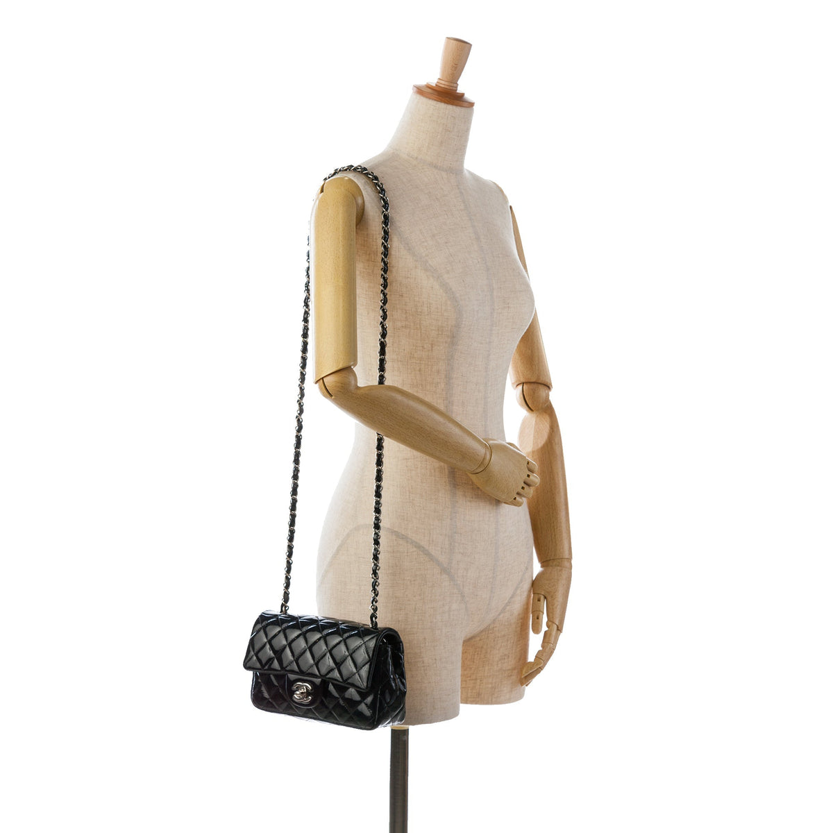 Top Quality Chanel Mini Rectangular Classic Patent Single New Black