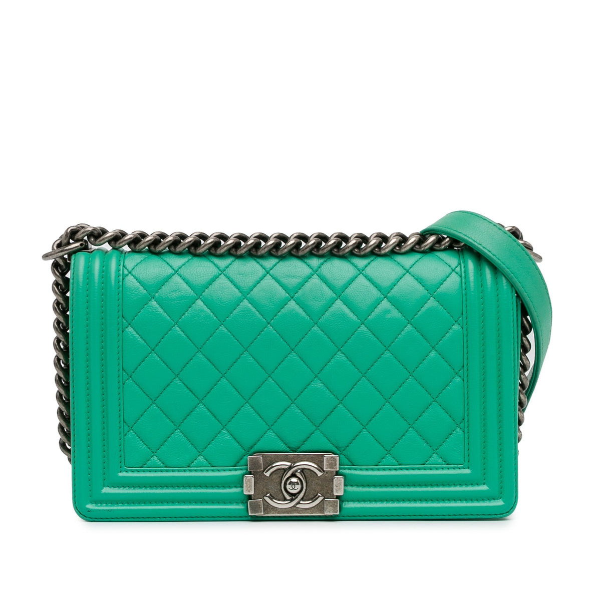 CHANEL Medium Calfskin Boy Flap Green