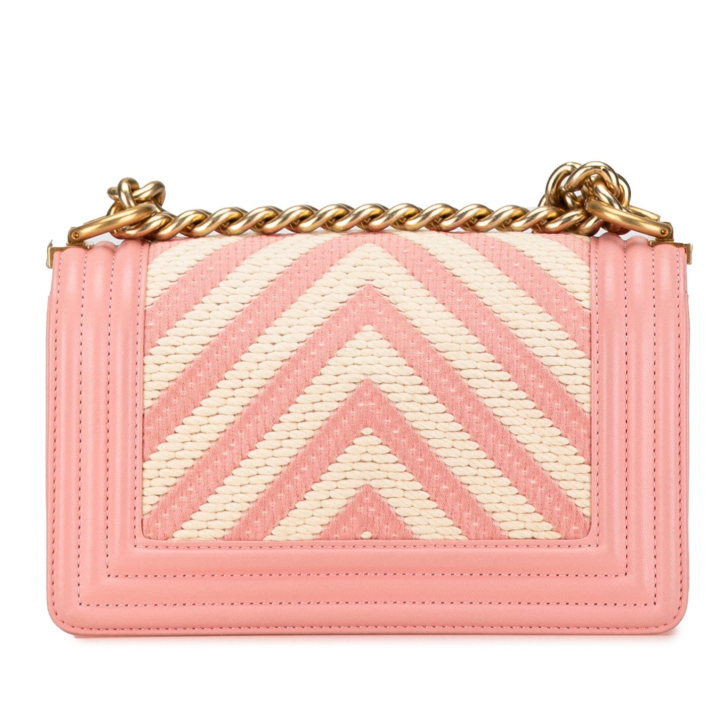 Pink Chanel Small Braided Chevron Boy Flap Crossbody Bag