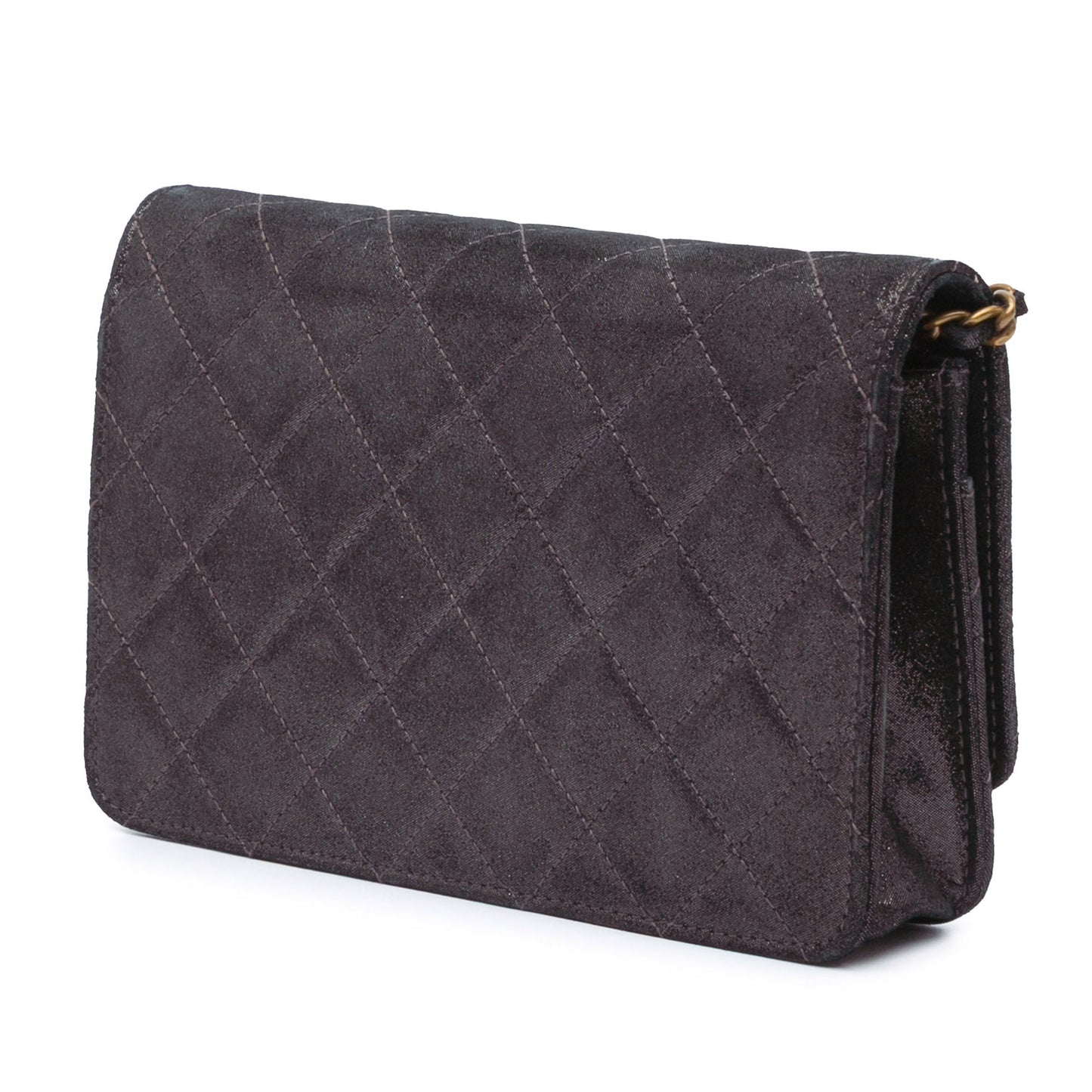 Black Chanel Metiers d’Art Quilted Iridescent Lambskin Tartan Button Wallet On Chain Crossbody Bag