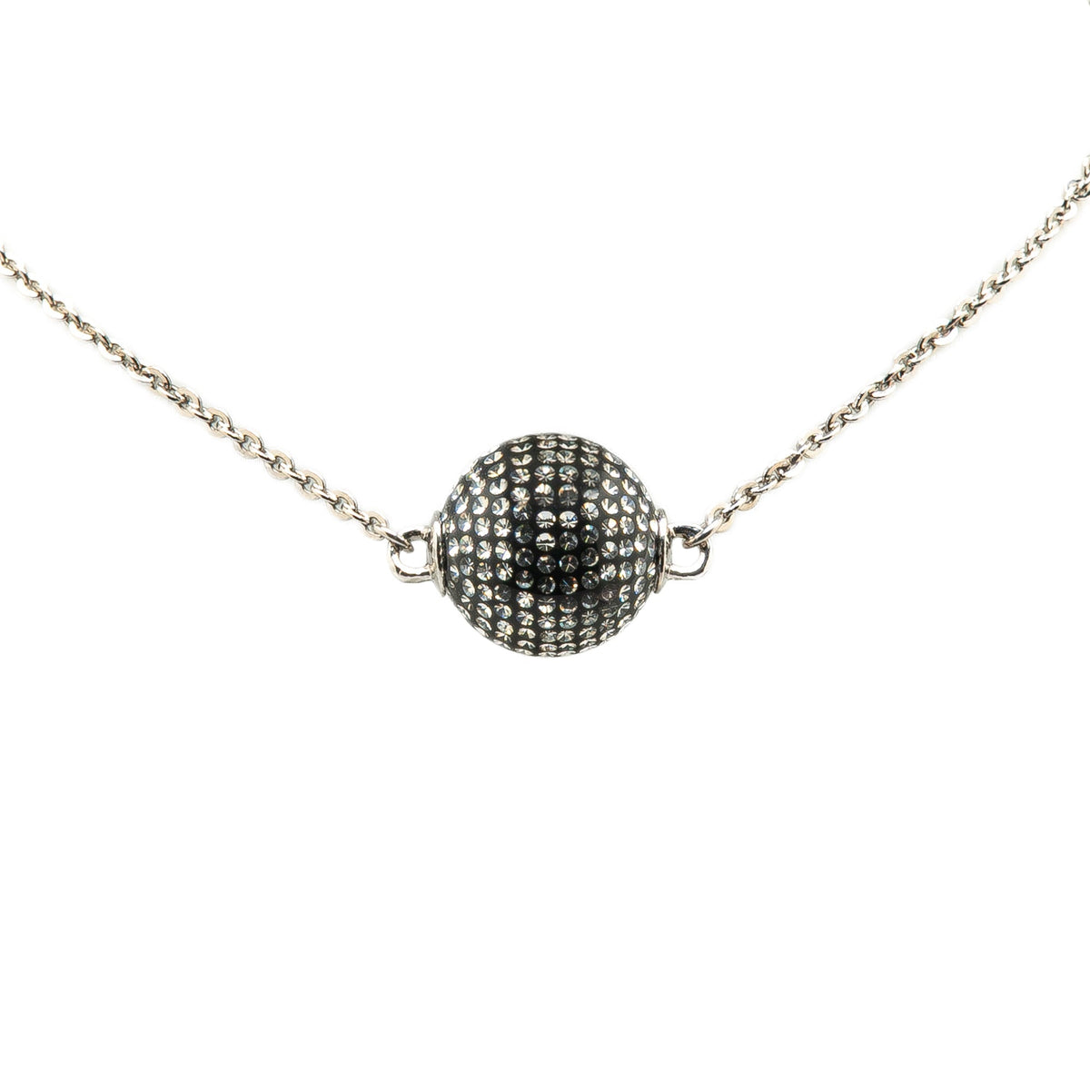 Silver Chanel Silver Mirror Ball Pendant Necklace