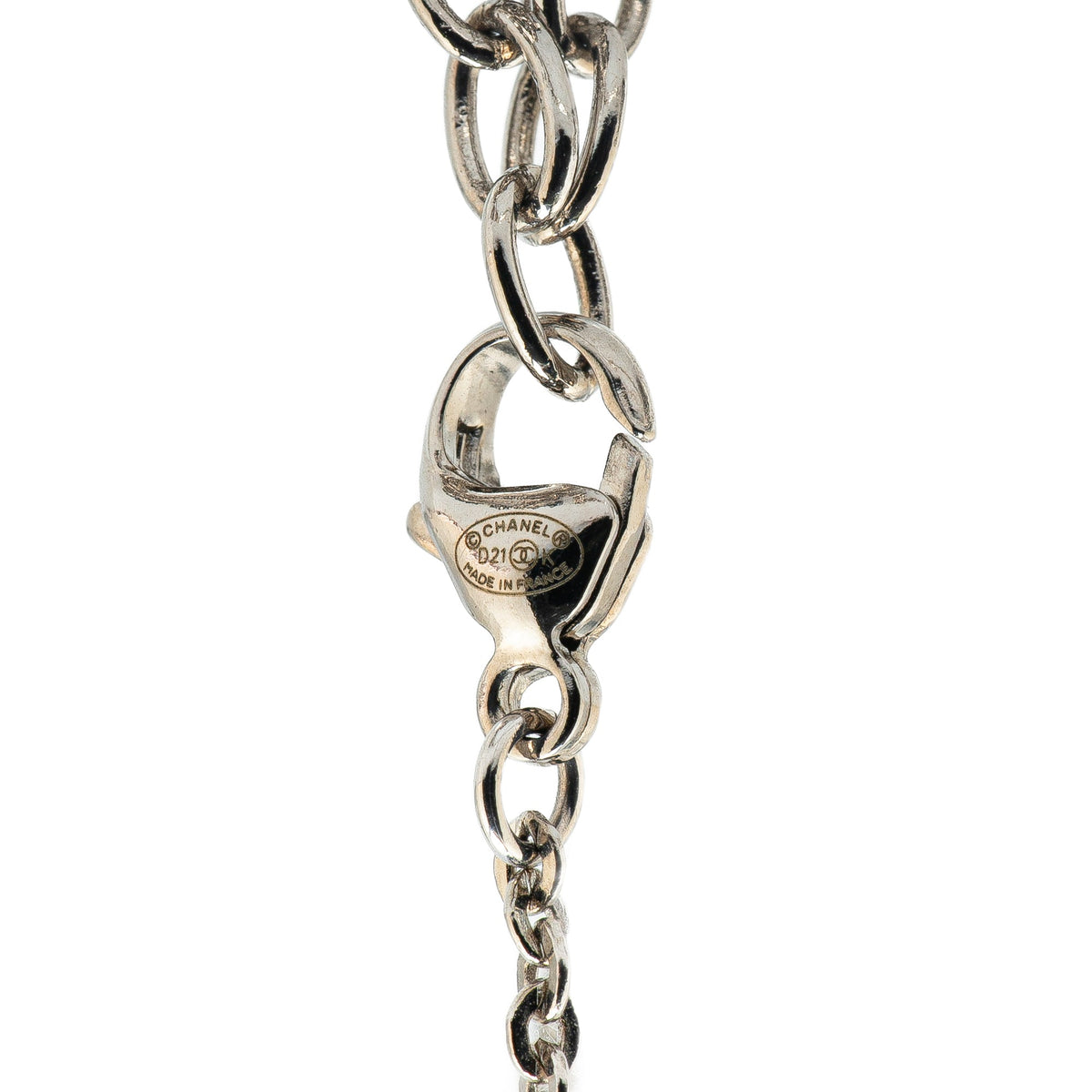 Silver Chanel Silver Mirror Ball Pendant Necklace