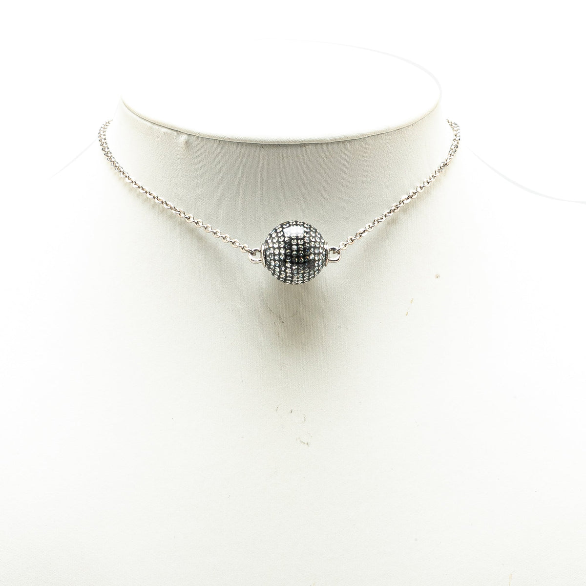Silver Chanel Silver Mirror Ball Pendant Necklace