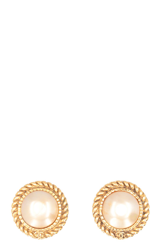 CHANEL CC Pearl Ear Clips Gold