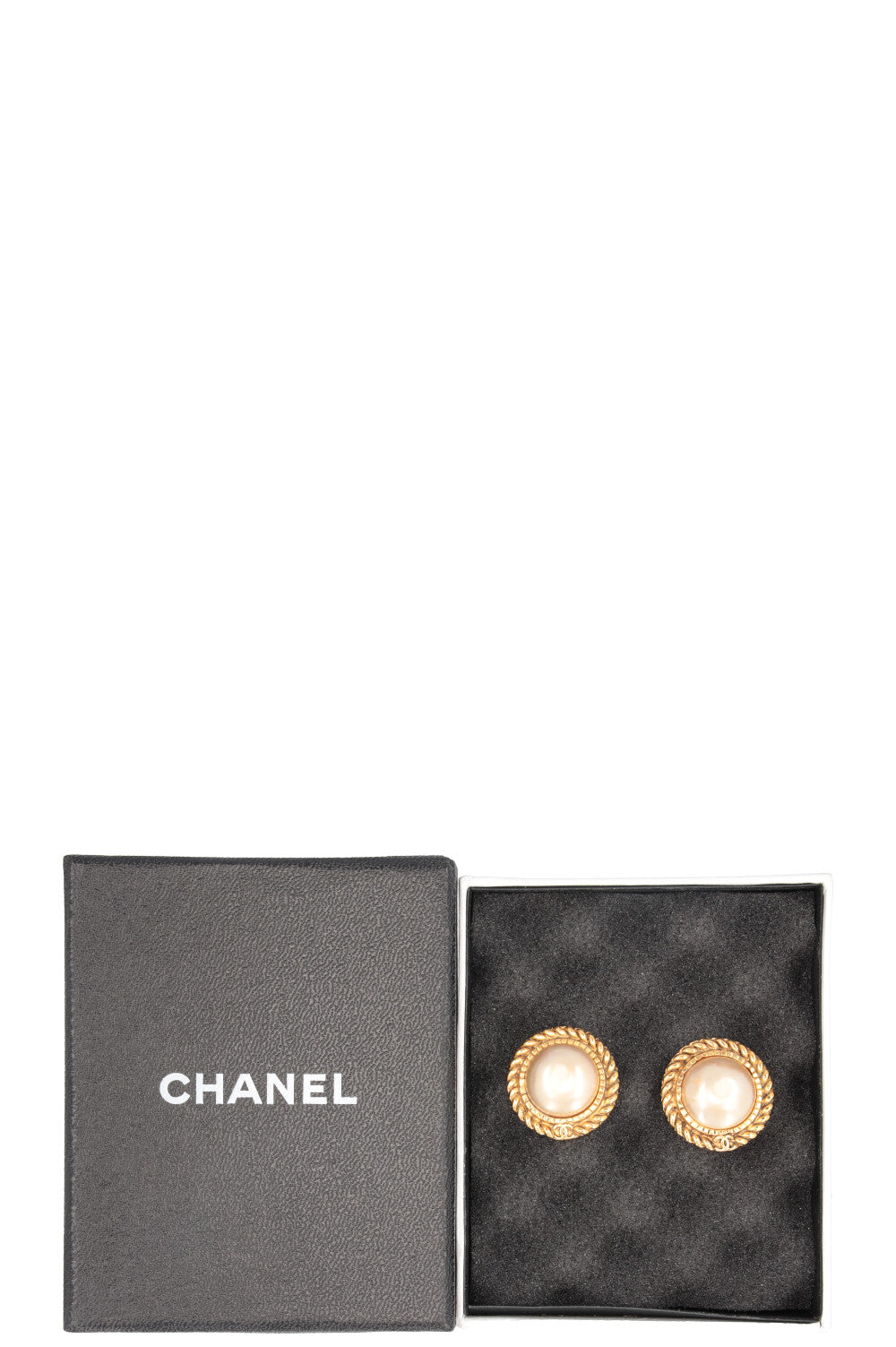 CHANEL CC Pearl Ear Clips Gold