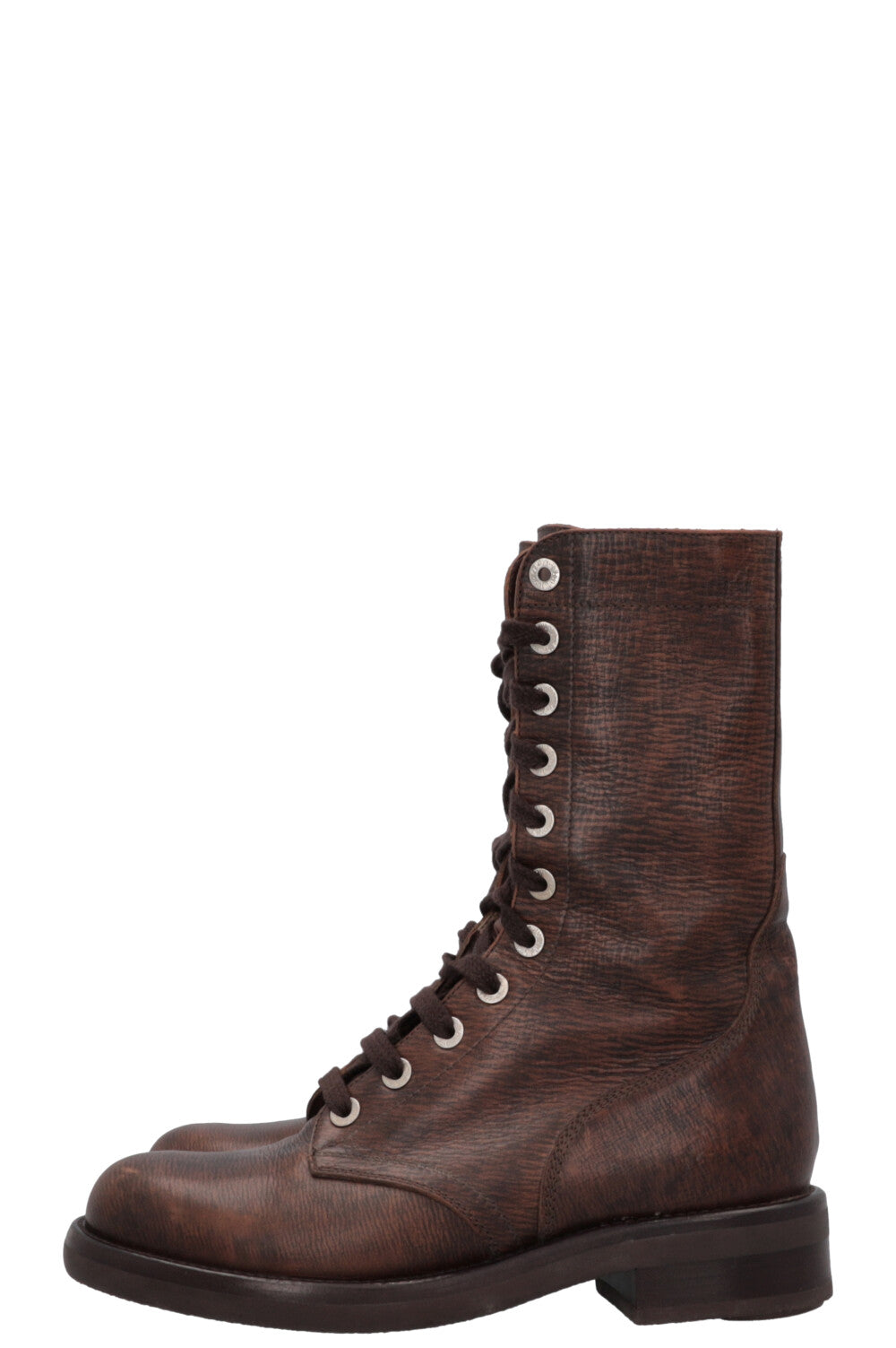 CHANEL CC Lace Up Ankle Boots Brown