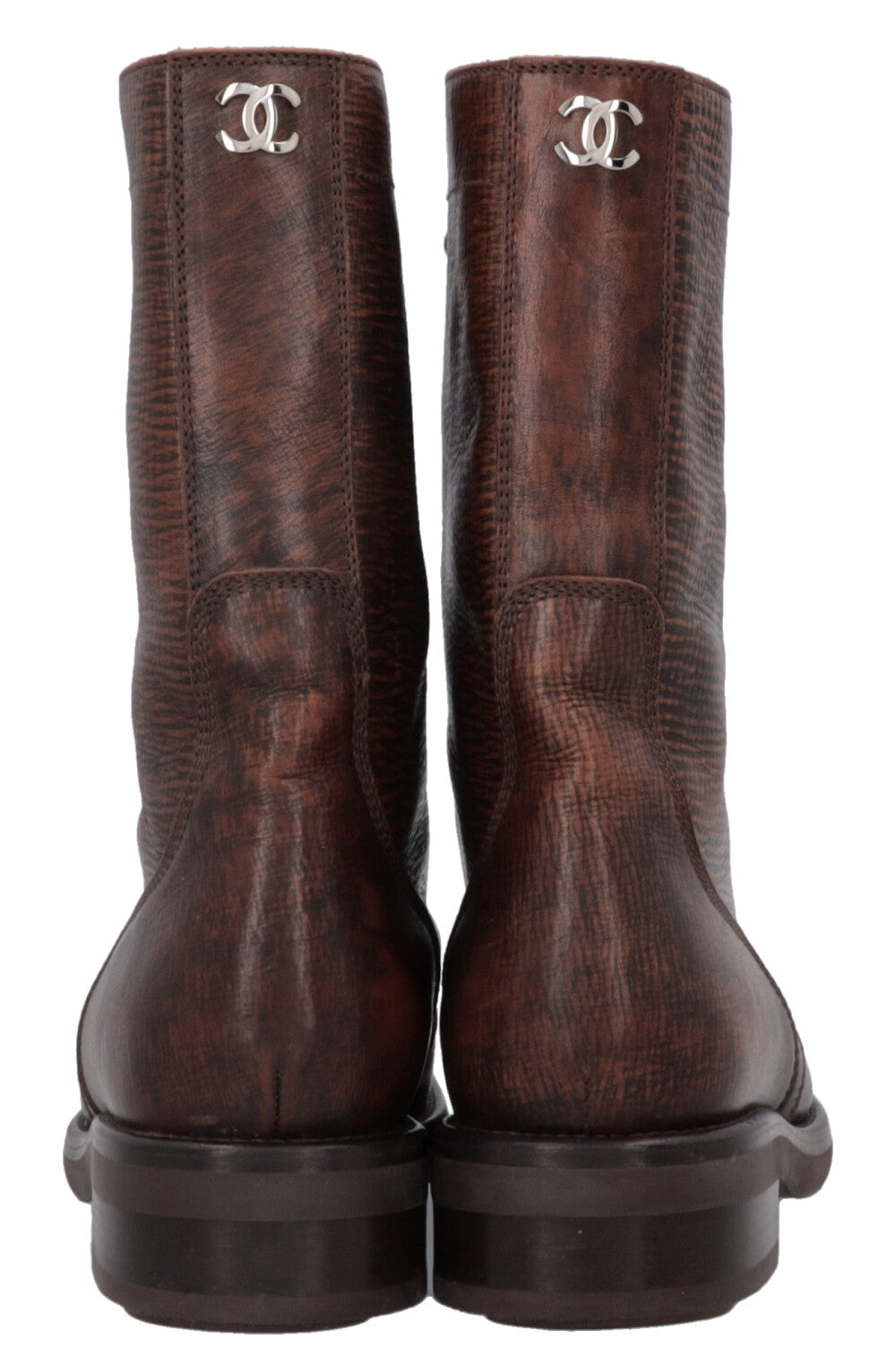 CHANEL CC Lace Up Ankle Boots Brown
