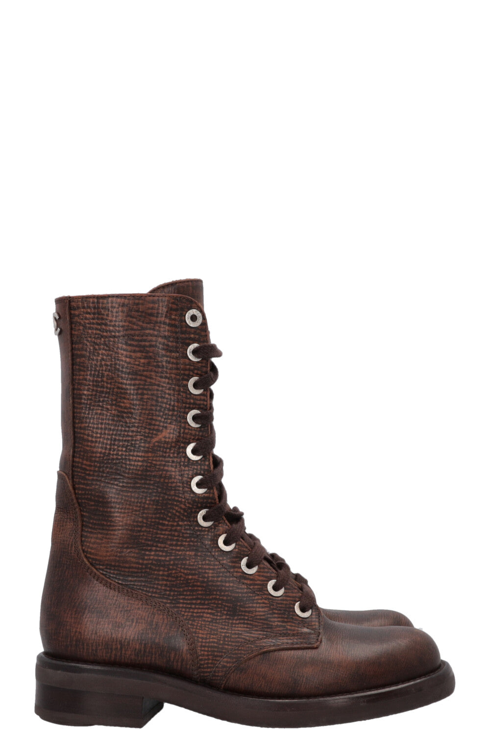 CHANEL CC Lace Up Ankle Boots Brown