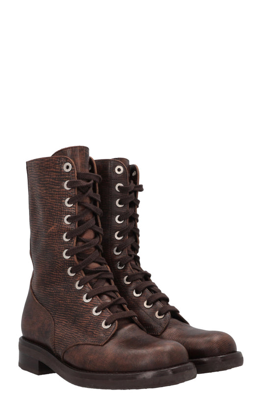 CHANEL CC Lace Up Ankle Boots Brown
